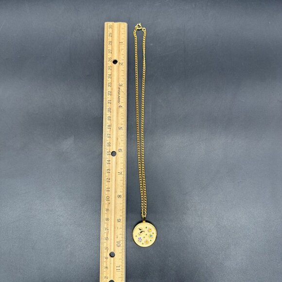 Hummingbird Flower Pendant Necklace Enamel Gold Tone 18" Chain Whimsical Nature - Picture 7 of 7